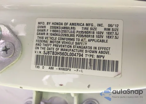 2013 Acura Rdx z USA, uszkodzony, nr VIN 5J8TB3H56DL004794